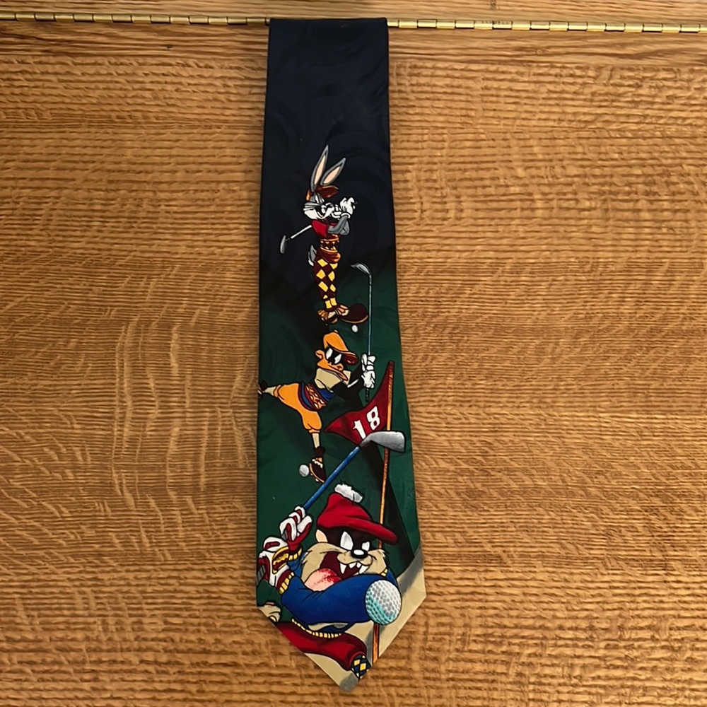 Looney Tunes navy and emerald tie with golf design